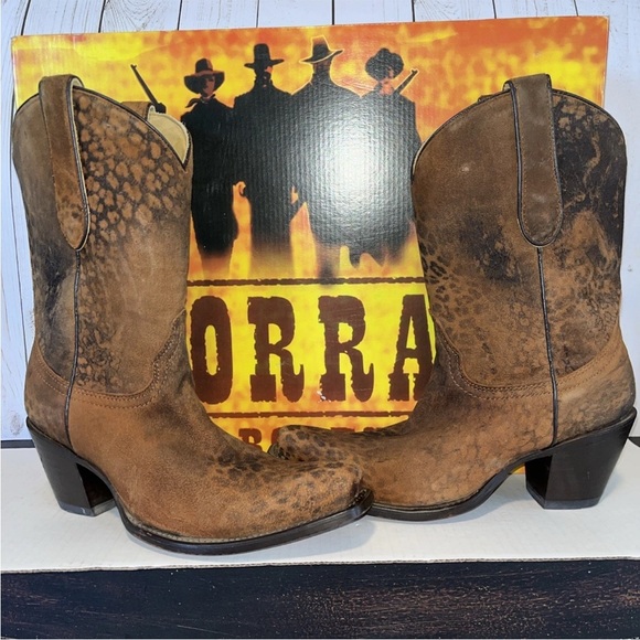 Corral Women's Brown Cheetah Print Short Top Cowboy Boots Size 7.5M - Picture 1 of 12